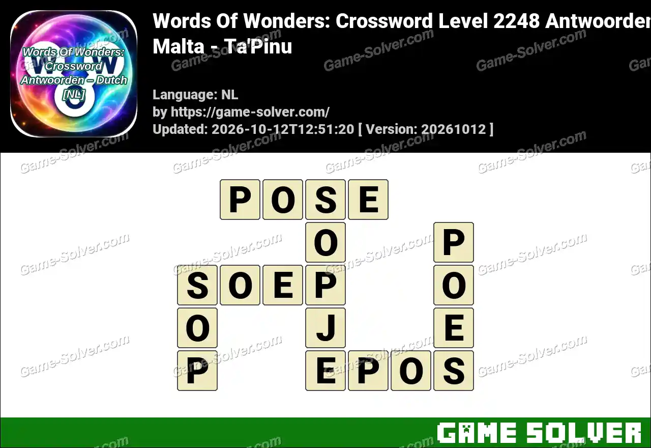 Words Of Wonders: Crossword Level 2248 Antwoorden – Malta – Ta’Pinu